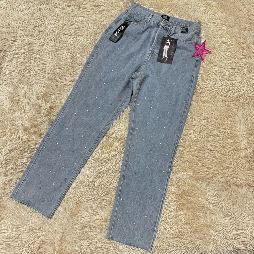 NEW Simple Society Jeans Straight high rise Butterfly Button Size 5/27 - Picture 4 of 6
